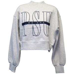 women's ash mock neck cropped crew sweatshirt with We Are PSU